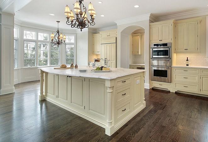 wood-look laminate floors in bright, airy kitchen in Madison, OH